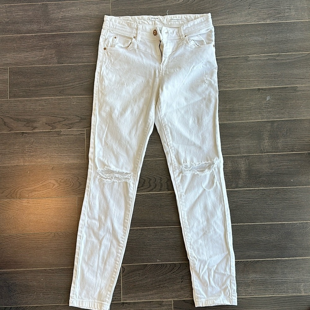 White cut out jeans